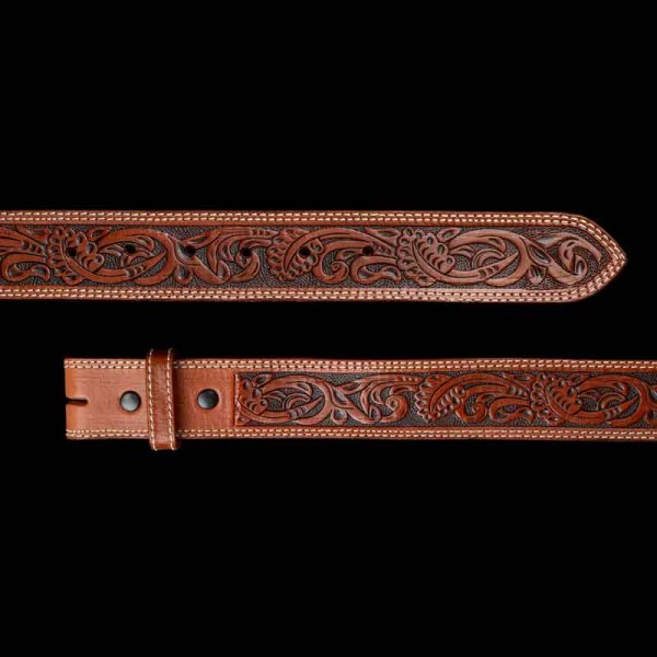 The Crepe Myrtle Leather Belt is the picture of classic western style. Crafted on high quality full grain leather leather belt is perfect for men and women. Pair it with a custom belt buckle today!