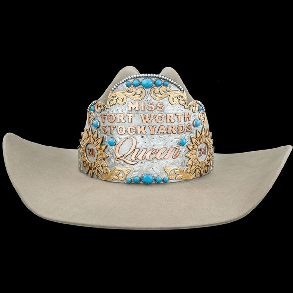 Get crowned in style with the Lilla Day Rodeo Queen Crown - a beautifully hand-engraved piece adorned with large simulated turquoise stones and gorgeous sunflowers. Reserved for Rodeo Royalty!
