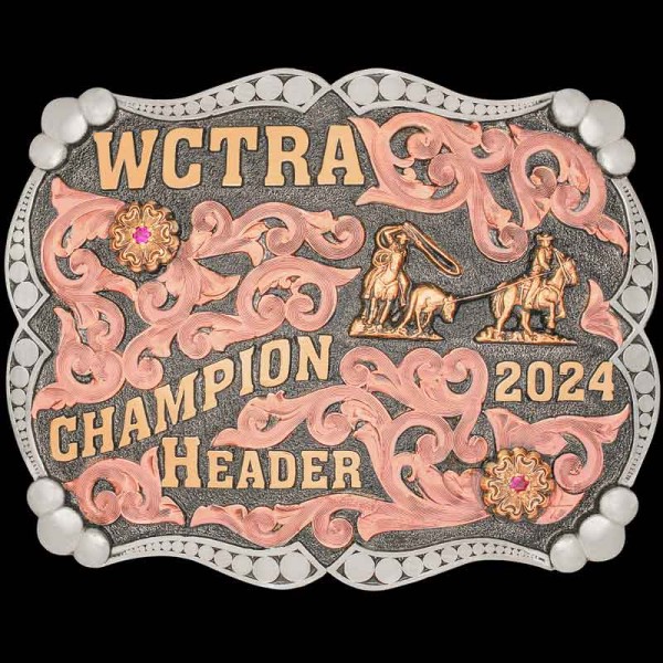 Make this the perfect award: the Cypress Custom Belt Buckle! This beautiful rodeo buckle is built on a matte, German Silver base with our antique finish. Customize it now!
