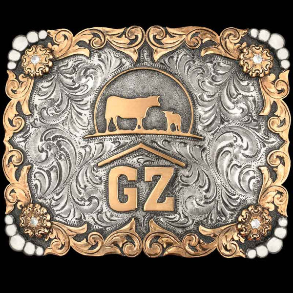  Represent your family farm with the Dutton Belt Buckle. Built on a hand engraved square silver base and gorgeous bronze scrollwork and flowers. Customize this buckle design now!