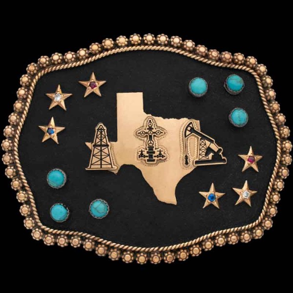 The Texas City Custom Belt Buckle is built on a unique matted German Silver base with our signature antique finish. Showcase proudly your love for Texas with this belt buckle!